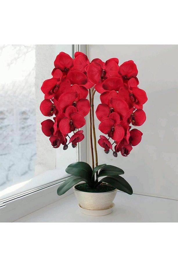 Yapay Çiçek Kırmızı Orkide Uzun Tek Dal 90 Cm - 6