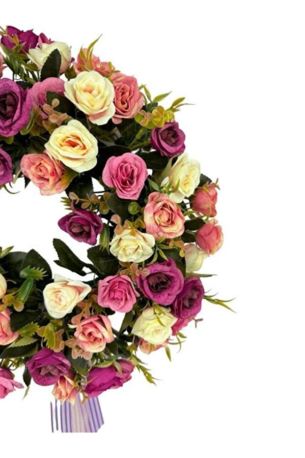 Yapay Çiçek Kapı Süsü Pastel Mor Pembe Yabangüllü Yılbaşı Kapı Çelengi - 5