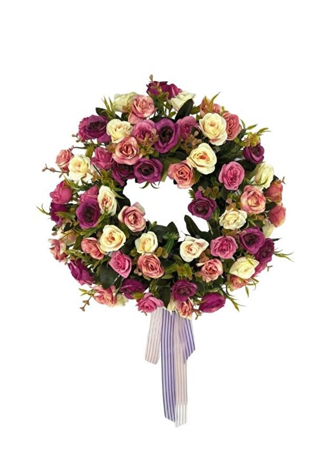 Yapay Çiçek Kapı Süsü Pastel Mor Pembe Yabangüllü Yılbaşı Kapı Çelengi - 1