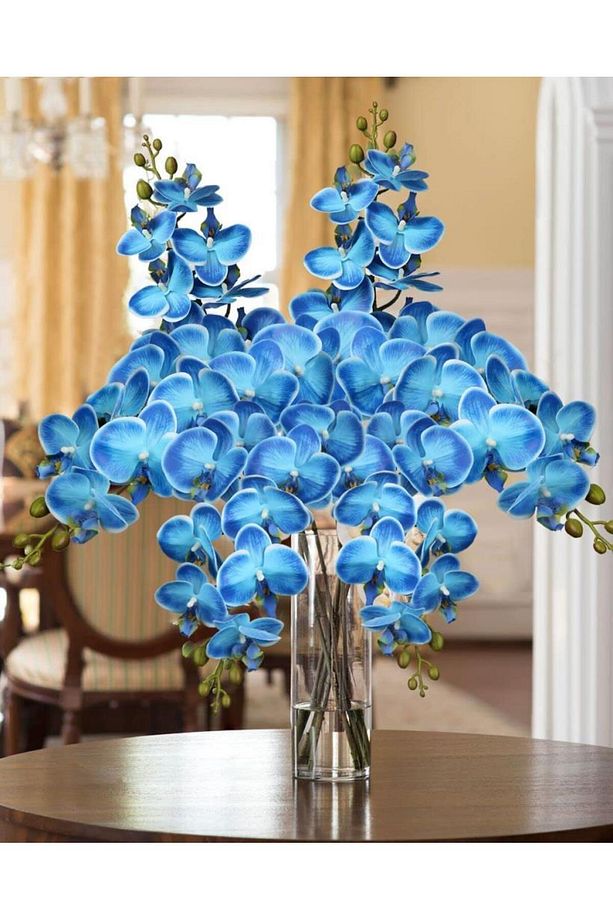 Yapay Çiçek Indigo Mavi Islak Orkide Uzun Dal 90 Cm Orkide - 6