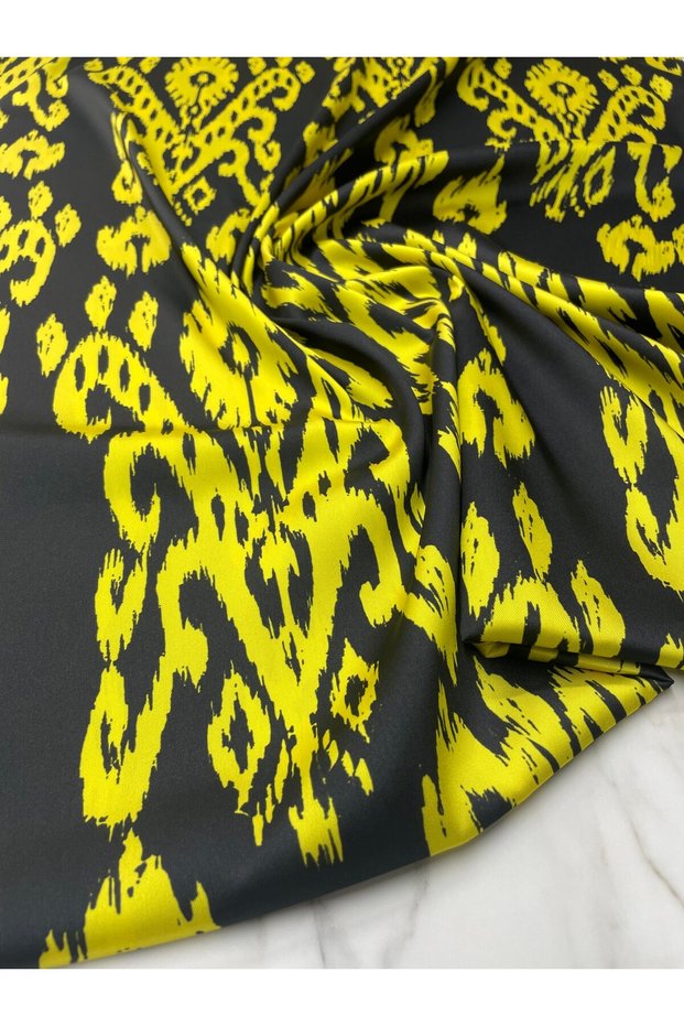 Yellow Ikat Pattern Dressmaking Shirtmaking Tivil Satin Fabric Our Product Is Sold by Pieces 1 Piece Is 1 Meter