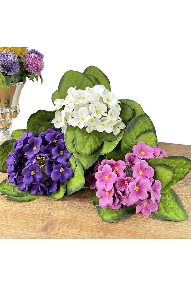 3lü Set Yapay Çiçek Kadife Menekşe Gerçekçi Doku - 1