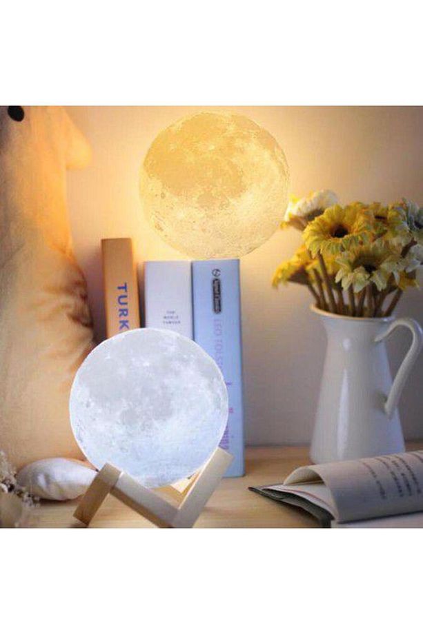 Usb Li 3d Ay Lamba Dokunmatik 5 Renk Değiştirir Stand Hediyeli Moon Lamp 15cm - 4