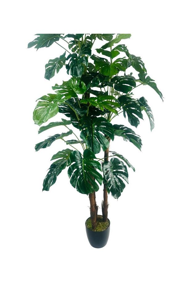 Yapay Çiçek Monstera Yeşil Deve Tabanı 3Katlı 135cm 54Yaprak Siyah Plastik Saksıda Yapay Bitki - 7