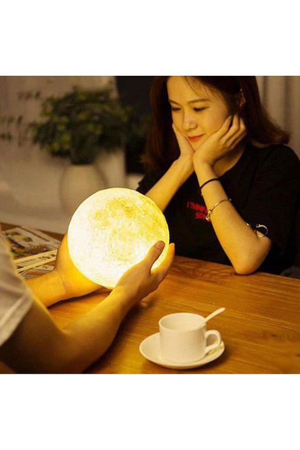 Usb Li 3d Ay Lamba Dokunmatik 5 Renk Değiştirir Stand Hediyeli Moon Lamp 15cm - 6