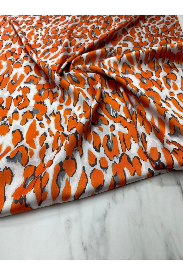 Orange Leopard Pattern Dress Shirt Tivil Satin Fabric Our Product Is Sold in Pieces 1 Piece 1 Meter