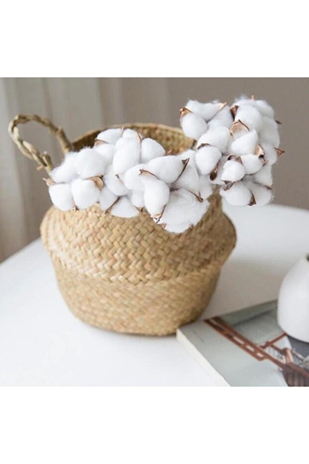 Doğal Pamuk Çiçeği 10 Adet Tekli Dal Kuru Çiçek 30 Cm Yapay Çiçek - 4