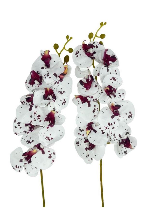 Yapay Çiçek Çilli Bordo Beyaz Islak Orkide Gerçeksi Doku Uzun Dal 90 cm - 1