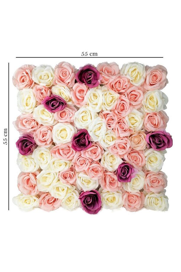 Yapay Çiçek Dekoratif Gül Panel Duvar Kaplama Gül Duvarı Aksesuar 55x55 - 4