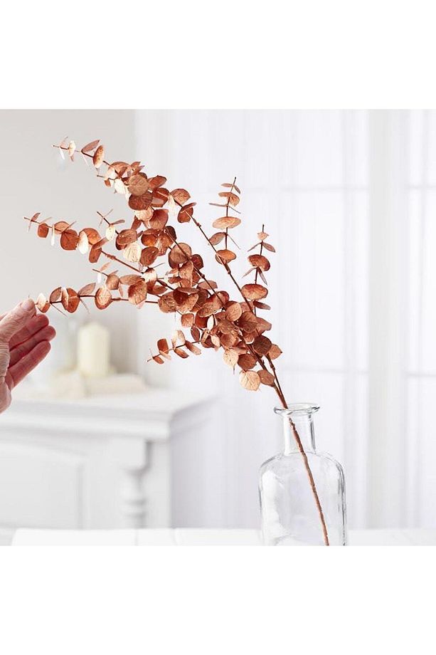 Yapay Çiçek Bakır Bronz Renk Okaliptus 3Dallı Uzun Dal 76cm Eucalyptus - 2