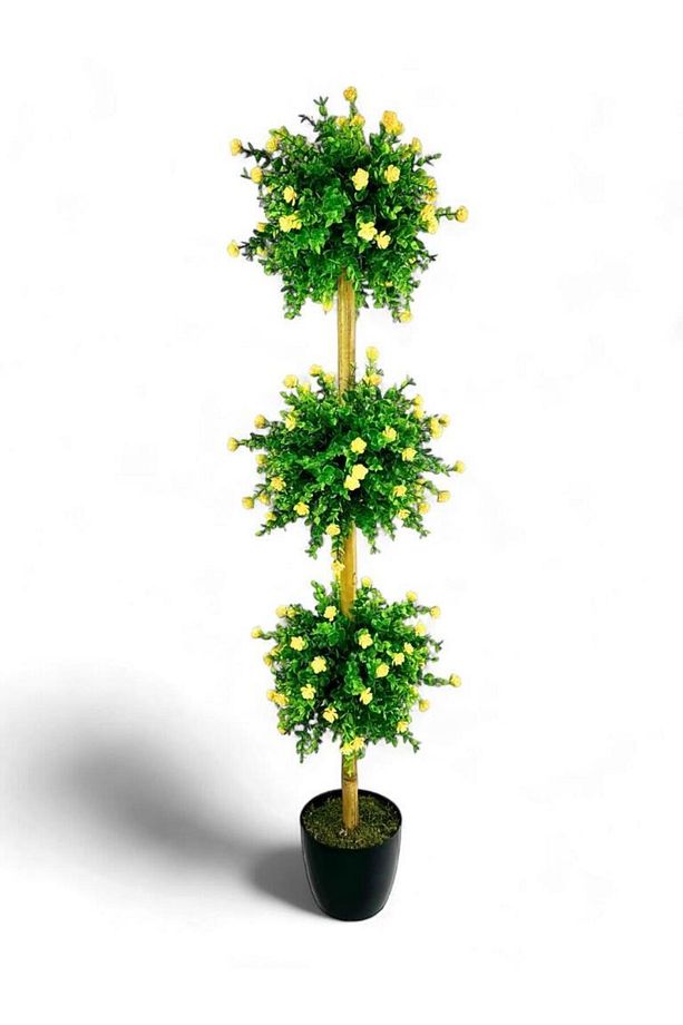 Yapay Ağaç Sarı Mineli Şimşir Top Siyah Saksılı 115*30cm - 1