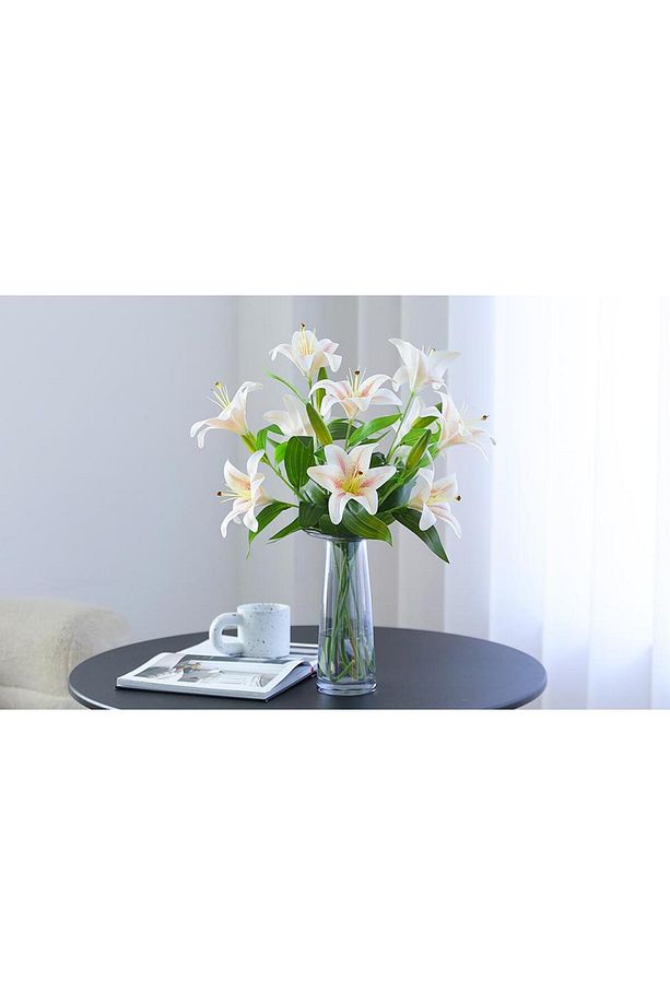 Yapay Çiçek Islak Lilyum Soft Pembe Renk 9 Çiçekli 55cm Gerçeksi Doku A Kalite - 8