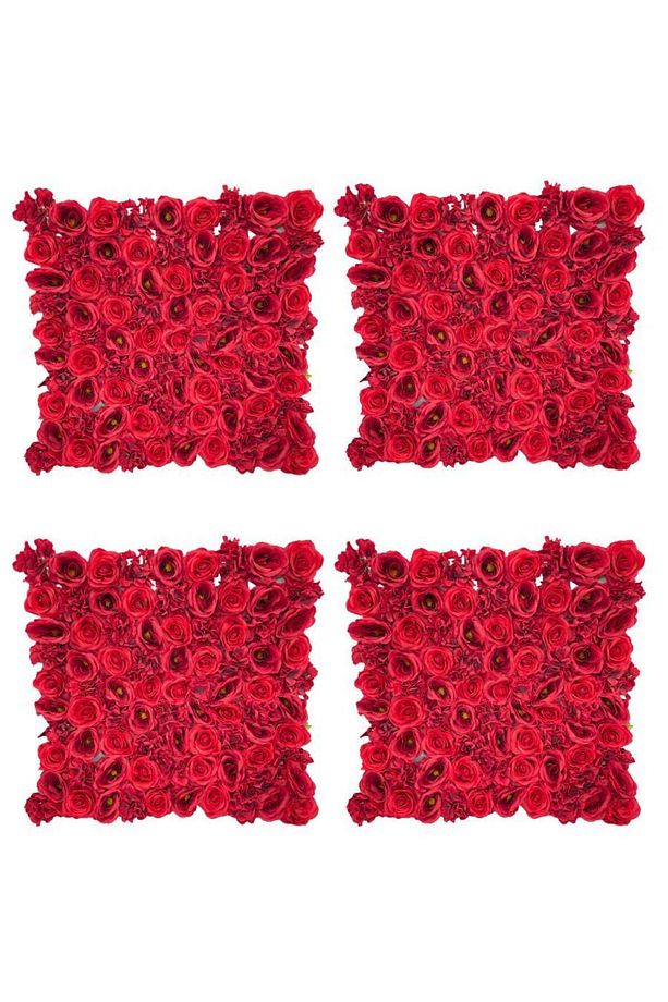 Yapay Çiçek 1m2 Dekoratif Kırmızı Gül Paneli Dik Duvar Kaplama Gül Duvarı 100*100 - 1