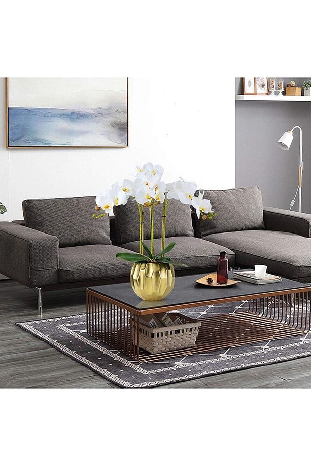 4lü Set Yapay Çiçek Beyaz Islak Orkide ve 2 Adet Orkide Yaprağı Gerçeksi Doku Uzun Dal 90cm - 6