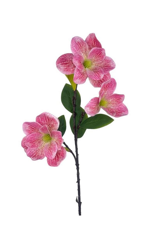 Yapay Çiçek Pembe Çilli Manolya Islak Doku 3 Kafalı Uzun Dal Çiçek Flowers 95cm - 3