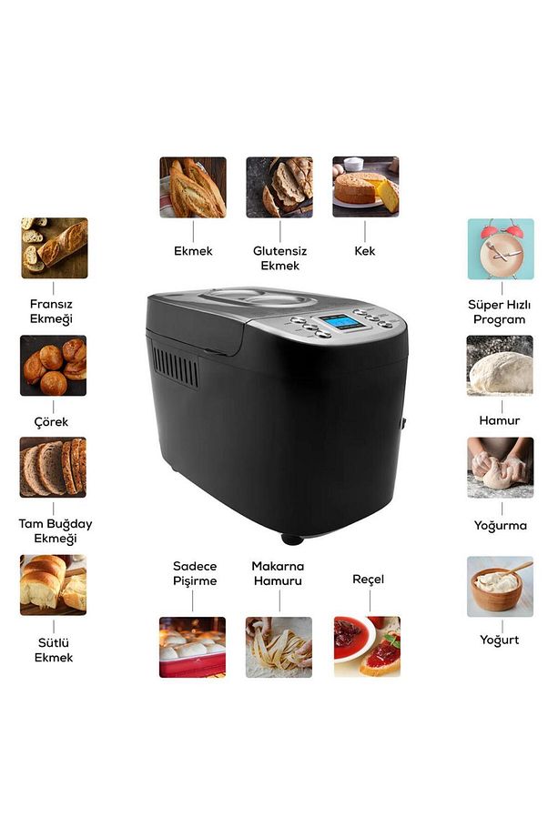 15 Programlı Hamur Yoğurma ve Ekmek Yapma Makinesi Inox, 1500 g - 3