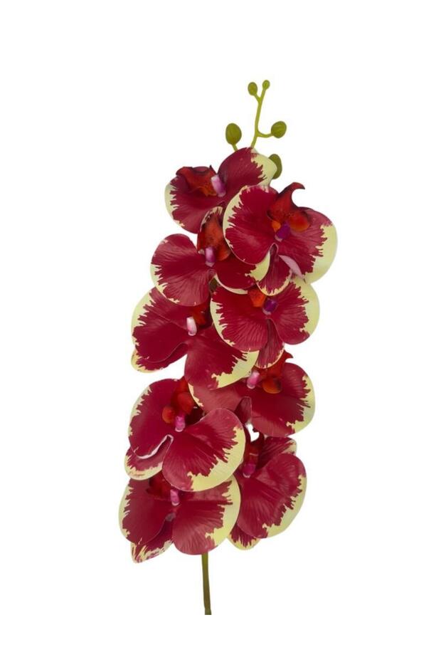 Yapay Çiçek Kırmızı Krem Islak Orkide Gerçeksi Doku Uzun Dal 90 cm - 7