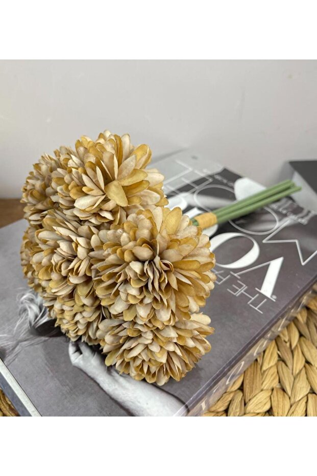 Artificial Flower Chrysanthemum Snowball Mink Color 7 Separate Single Branch Bunch - 6