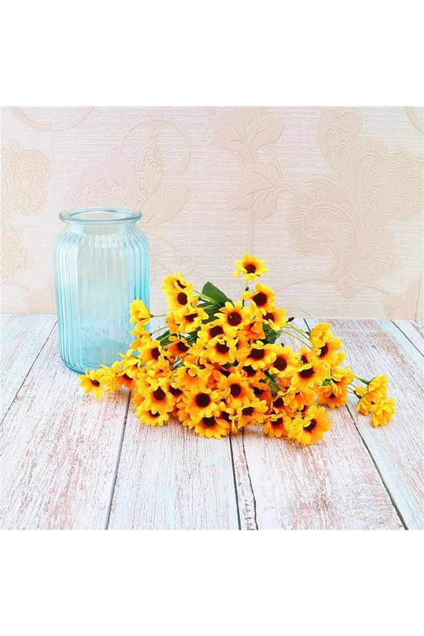 Sarı Papatya Yapay Çiçek 30 cm 6 Dal 24 Kafa - 4