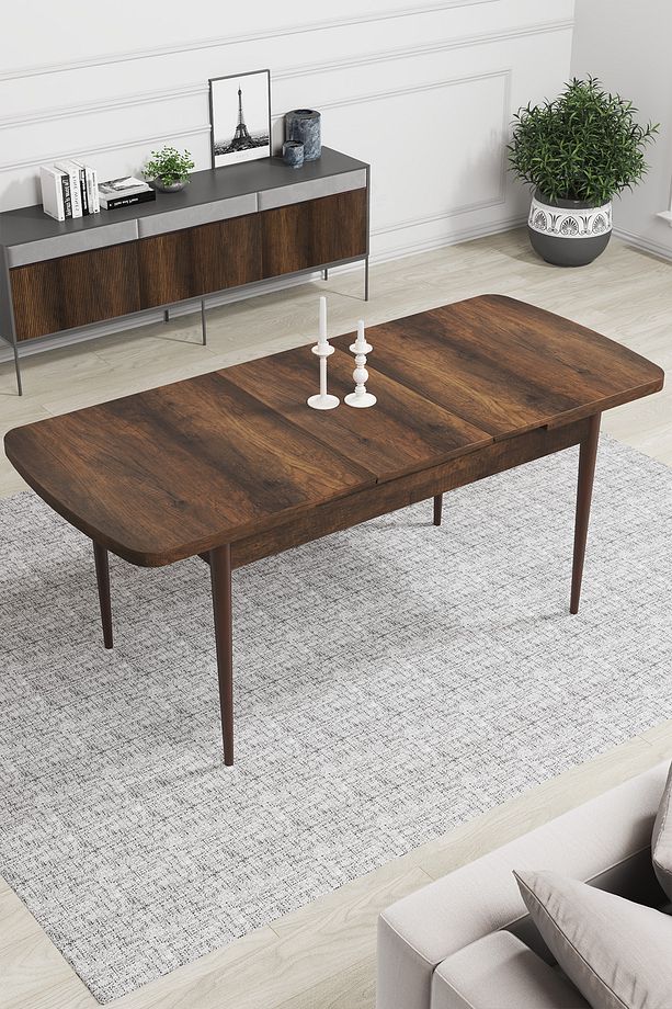 Zen Serisi 80x132 Mdf Açılabilir Barok Ahşap Desen Masa Takımı 4 Krem Sandalye Ve 1 Bench - 4