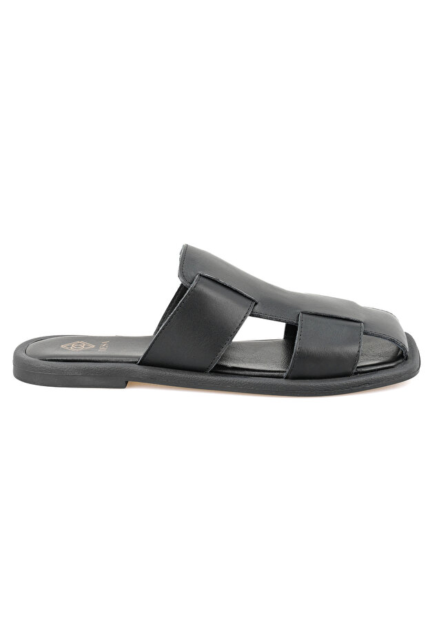 Kadın Siyah Deri Terlik - 2