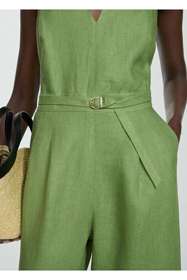 %100 keten kemerli tulum - 5