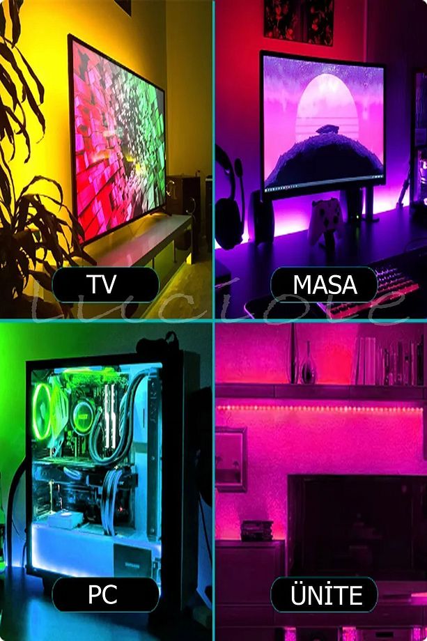 Rgb Led Tak Çalıştır 16 Renkli 4 Animasyonlu Tv Arkası Led Yatak Odası Led Bilgisayar Led 1metre - 8