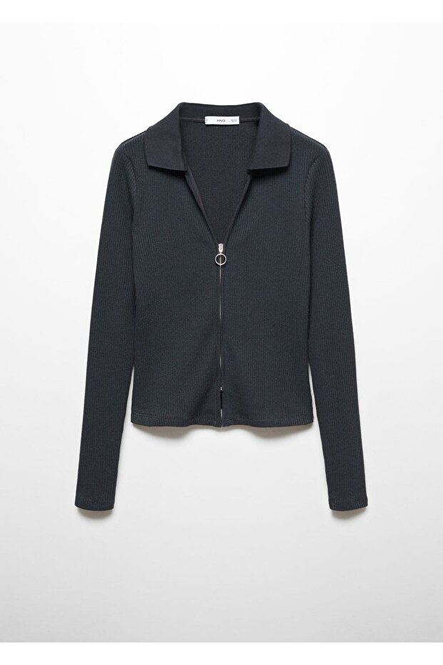 V yakalı fermuarlı kazak - 3