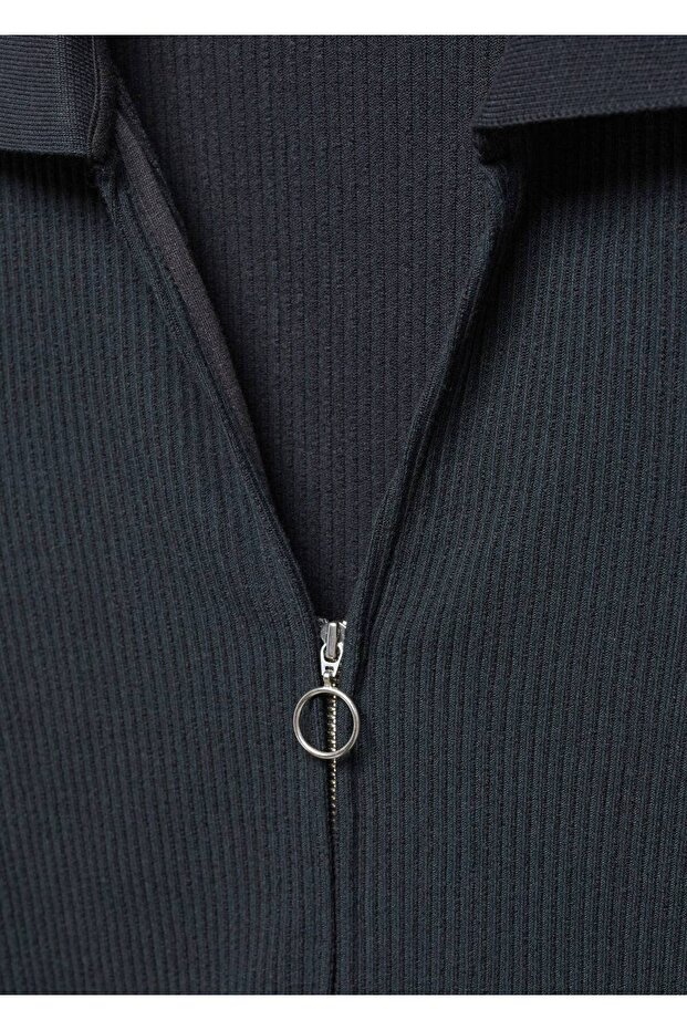 V yakalı fermuarlı kazak - 5