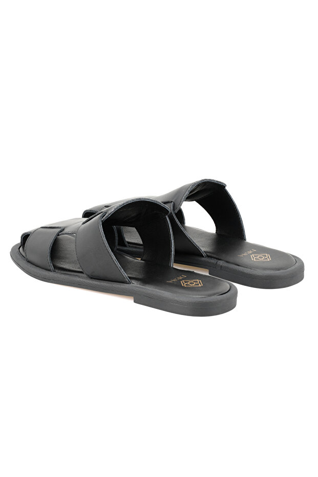 Kadın Siyah Deri Terlik - 5