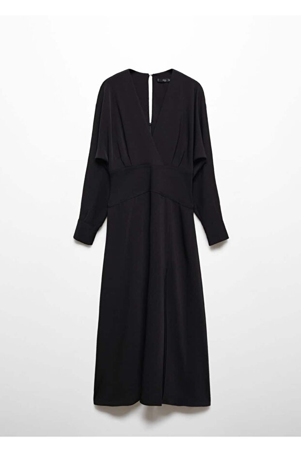 Yırtmaçlı çapraz dekolteli elbise - 3