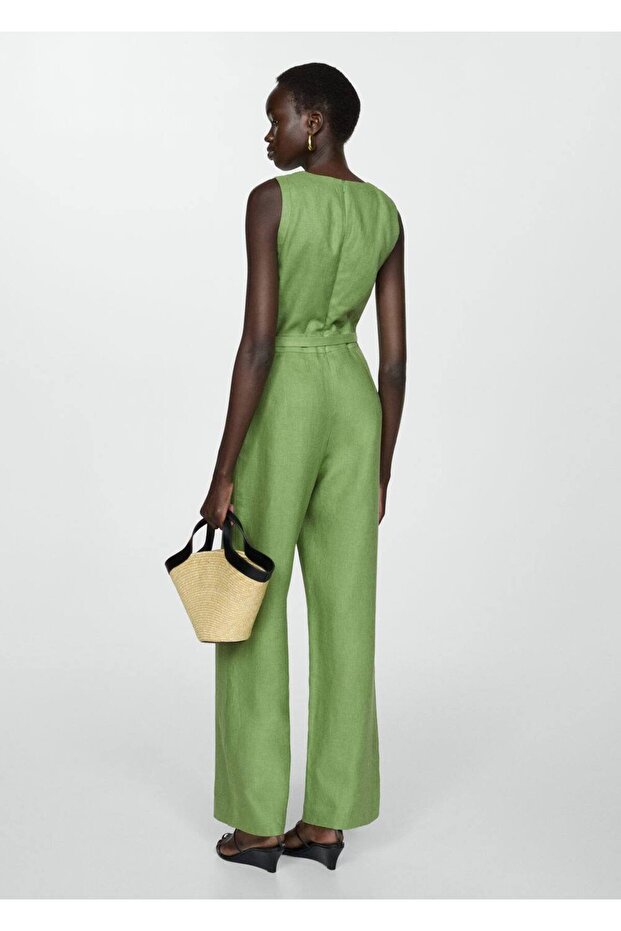 %100 keten kemerli tulum - 4