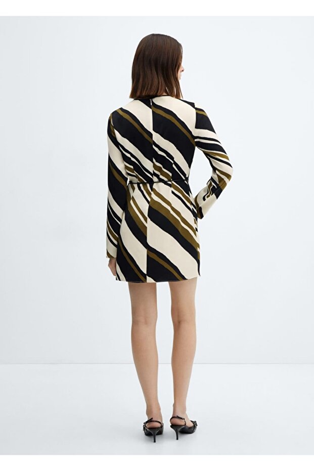 Kemerli çizgili elbise - 4