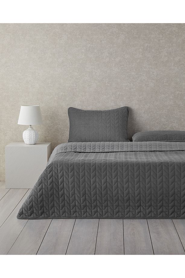 Trigon Fitilli Kadife Tek Kişilik Yatak Örtüsü Takımı 160x220 cm Antrasit - 1