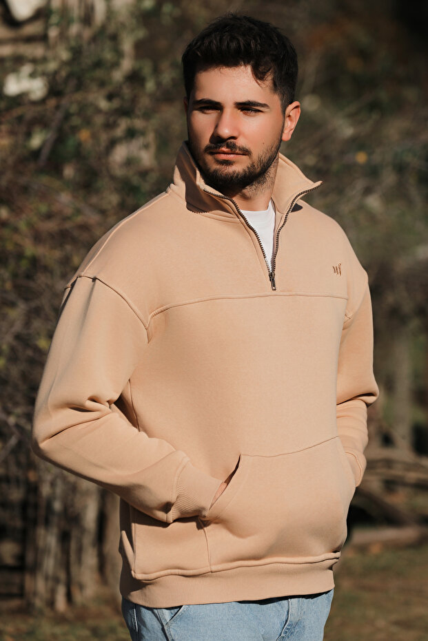 Solano Sand Oversize Kanguru Cep Sweatshirt - 1