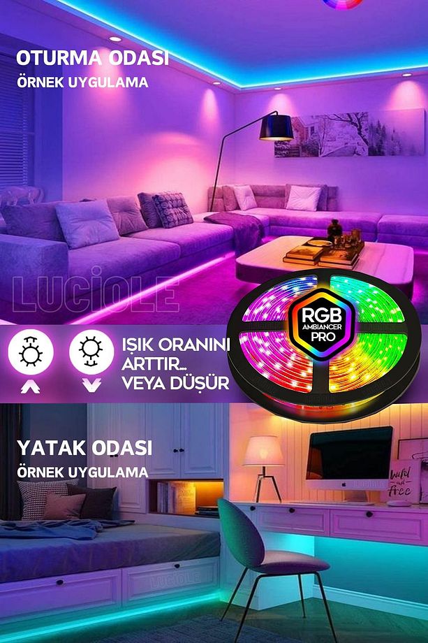 Rgb Led Tak Çalıştır 16 Renkli 4 Animasyonlu Tv Arkası Led Yatak Odası Led Bilgisayar Led 3metre - 5