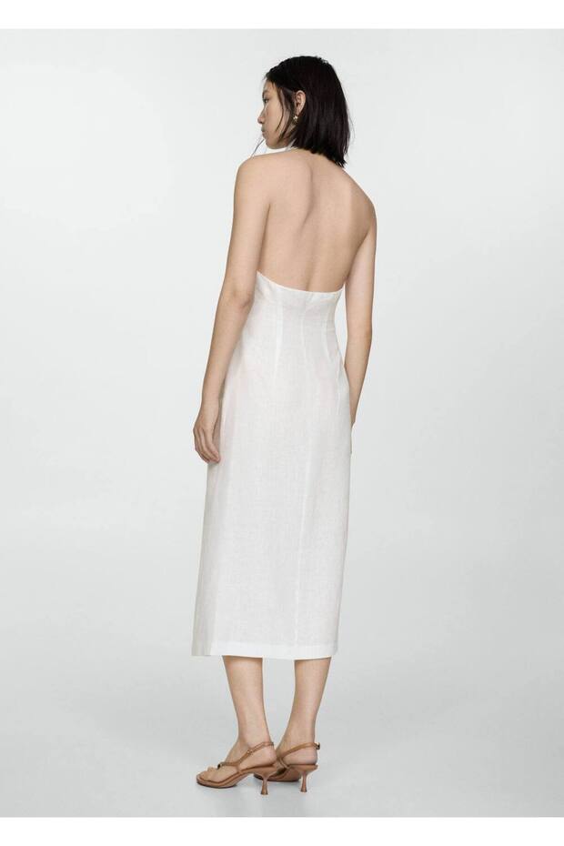 Gömlek yaka keten elbise - 4