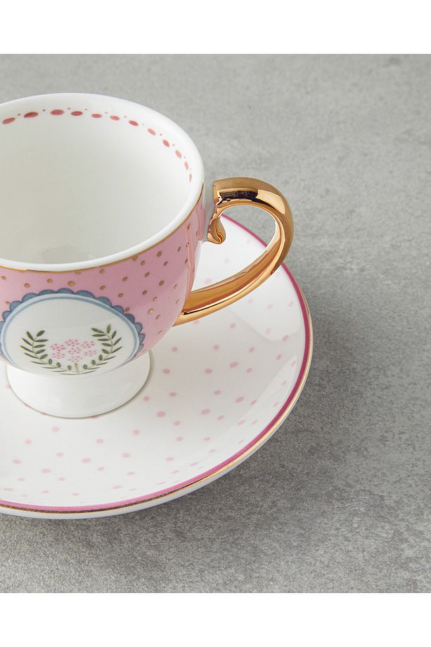 Retro Vibe New Bone China 4 Parça 2 Kişilik Kahve Fincan Takımı 100 ml Pembe - 4
