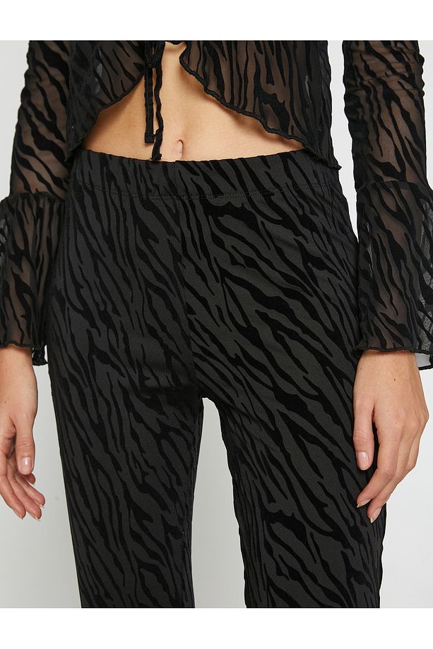 Zebra Desenli Ispanyol Paça Pantolon - 5