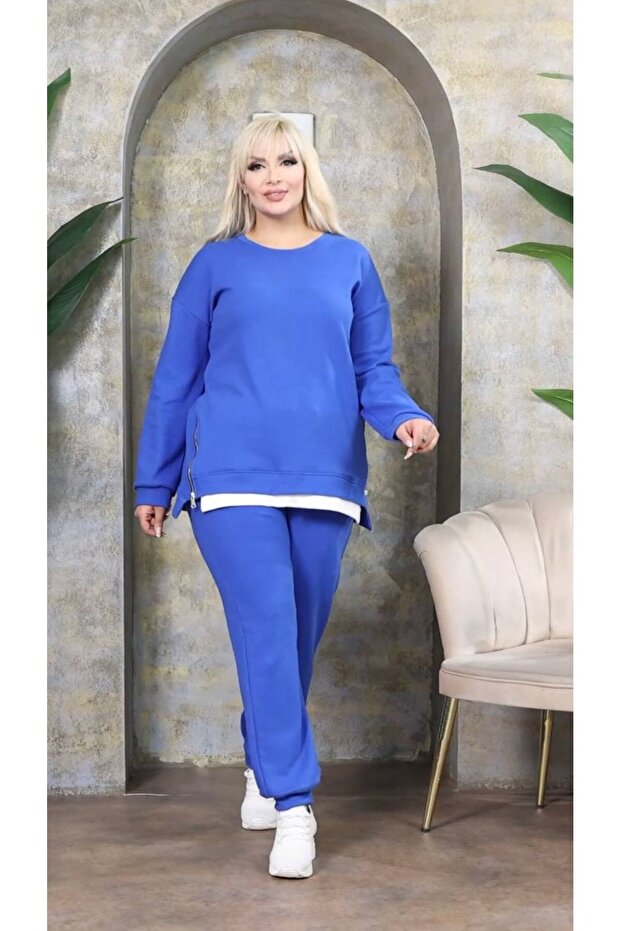 Women's Plus Size Side Zipper Detailed Tracksuit Set