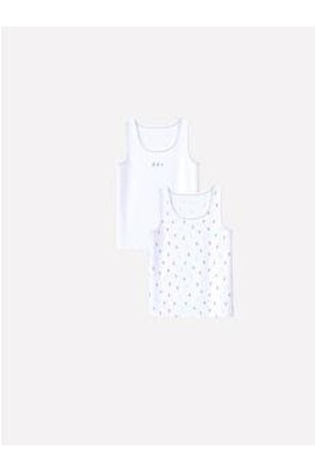 White Printed Girl's Undershirt Set of 2