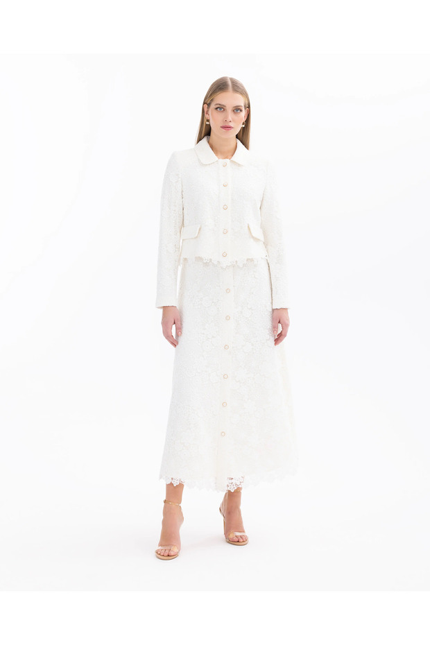 Gömlek Yaka Pullu Dantel Şık Ceket - 5