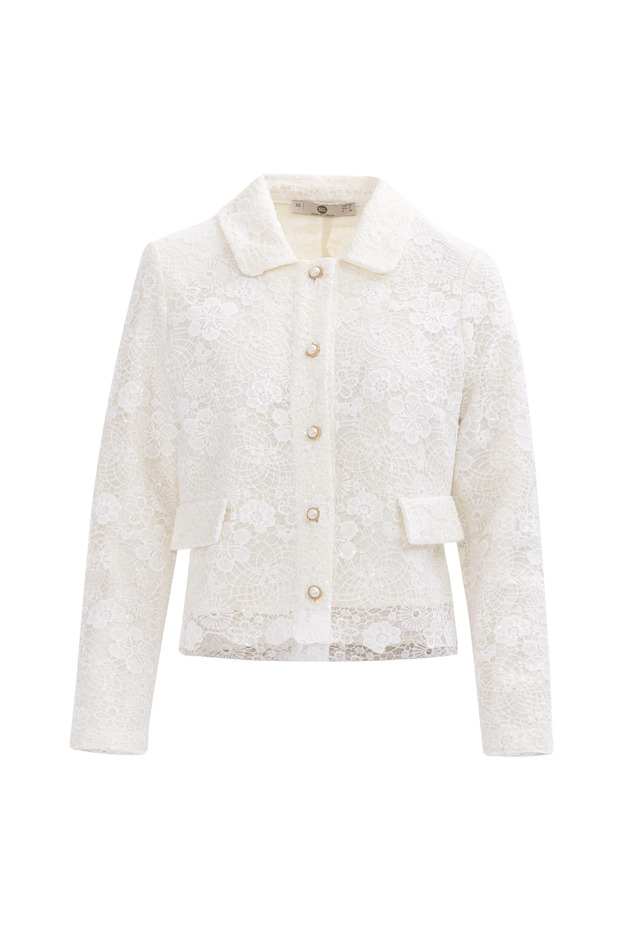 Gömlek Yaka Pullu Dantel Şık Ceket - 8