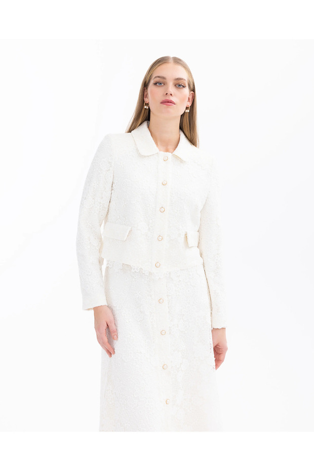 Gömlek Yaka Pullu Dantel Şık Ceket - 1