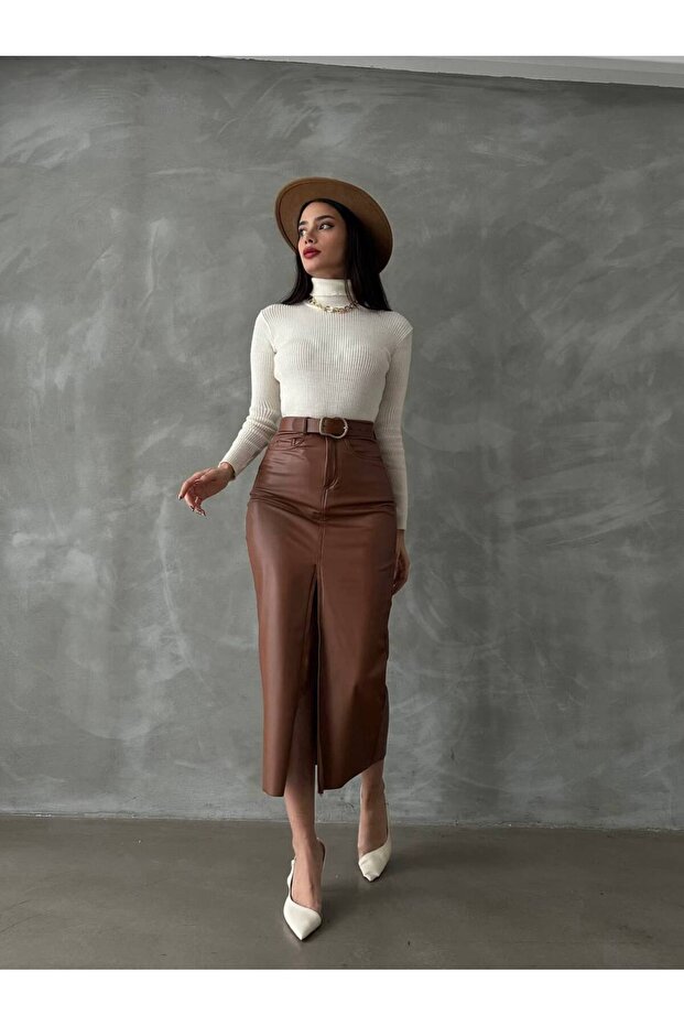 Кожена миди пола с цепки - 2