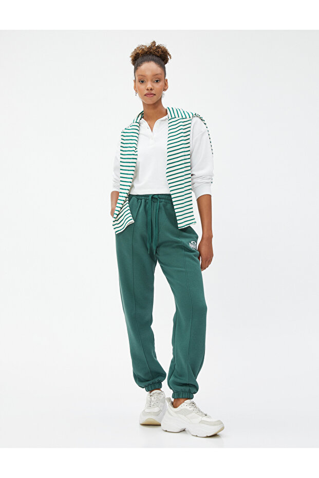 Jogger Sweatpants College Printed Ribbed Lace Waist