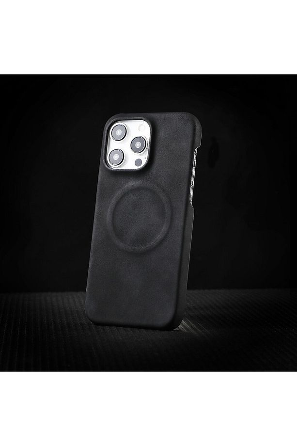 iPhone 15 Pro Max Uyumlu Deri Magsafe Kılıf Yüksek Kaliteli Kablosuz Şarj Destekli Manyetik Kapak - 6