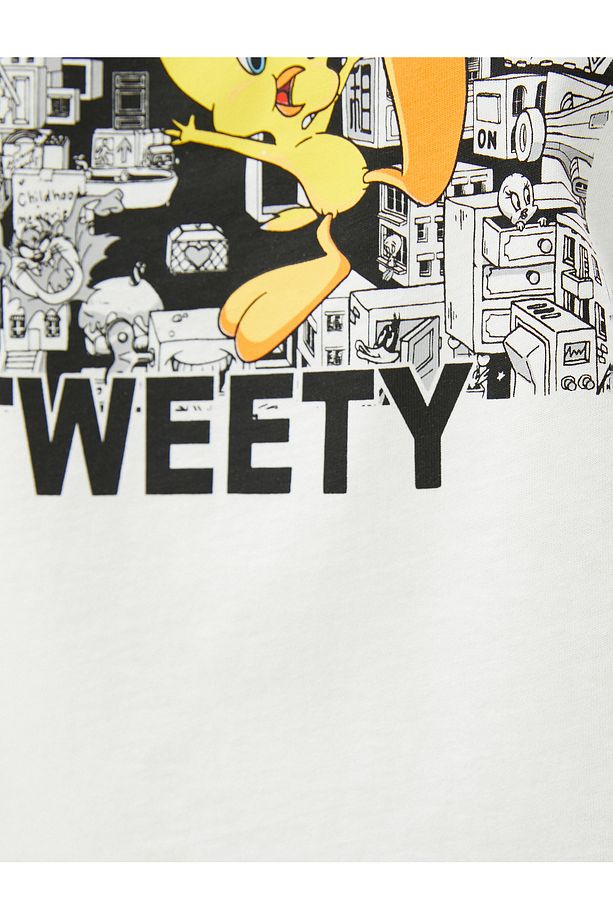 Tweety Tişört Baskılı Bisiklet Yaka Kısa Kollu Lisanslı - 6