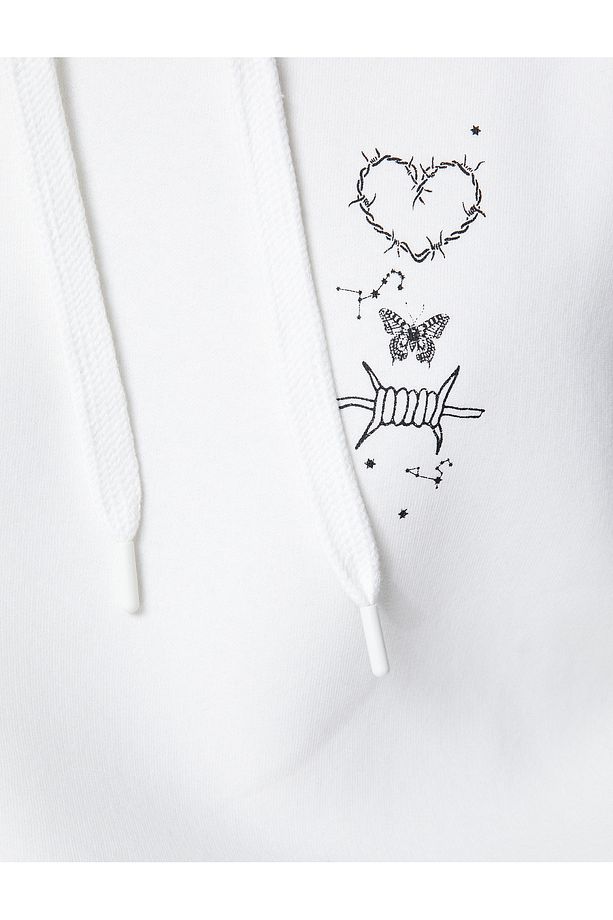 Şardonlu Oversize Sweatshirt Kapüşonlu Baskılı Uzun Kollu - 6