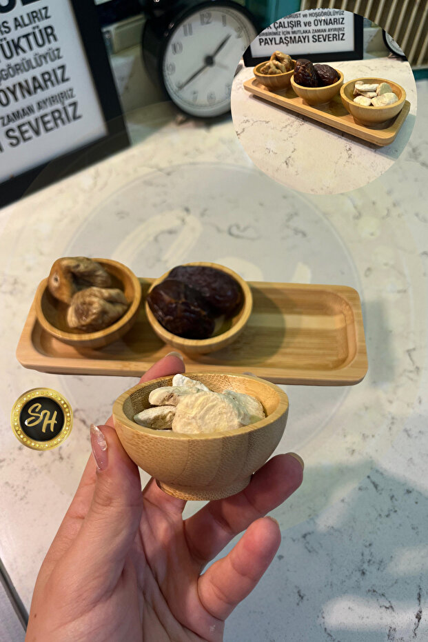 3-Piece Base Bamboo Wood Bamboo - Snack Bowl - Sauce Bowl - Turkish Delight Bowl - Jam Bowl - Breakfast